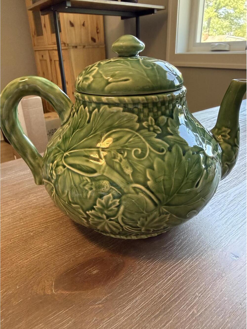 Vintage Made in Portugal Teapot with Leaf and Vine Embossed Design